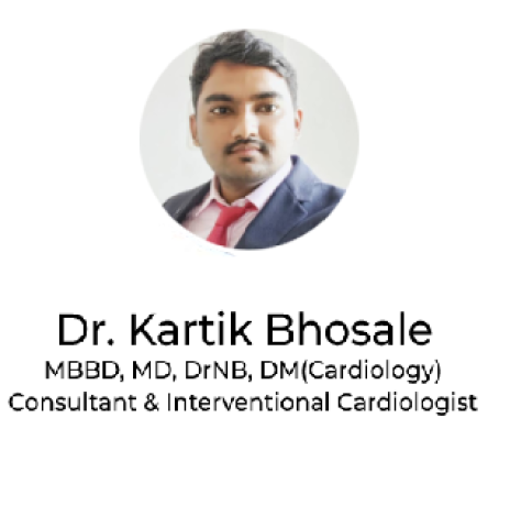 Dr. Kartik Bhosale, DM, Cardiologist, Heart Specialist, Chest pain, ECG, 2D Echo, TMT, Angiography, Angioplasty